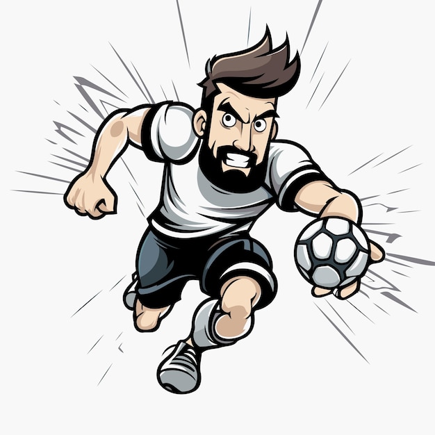 Vector jugador de fútbol de dibujos animados con pelota en fondo blanco ilustración vectorial