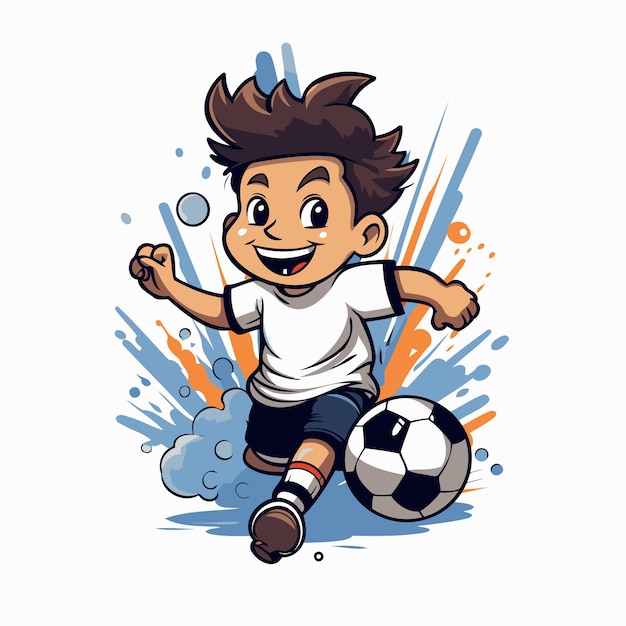 Vector jugador de fútbol de dibujos animados con pelota ilustración vectorial en fondo blanco