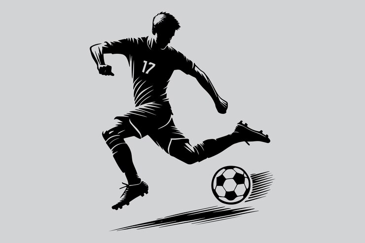 Jugador de fútbol driblando la silueta de la pelota Clipart