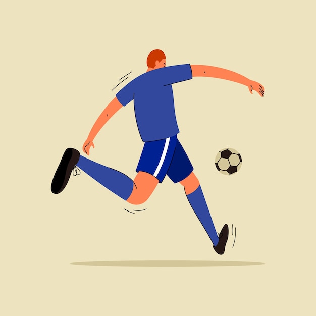 Jugador de fútbol con ilustración plana de balón de fútbol Diseño de vector plano de jugador de fútbol de hombres