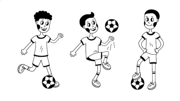 Vector jugador de fútbol infantil ambientado en estilo doodle