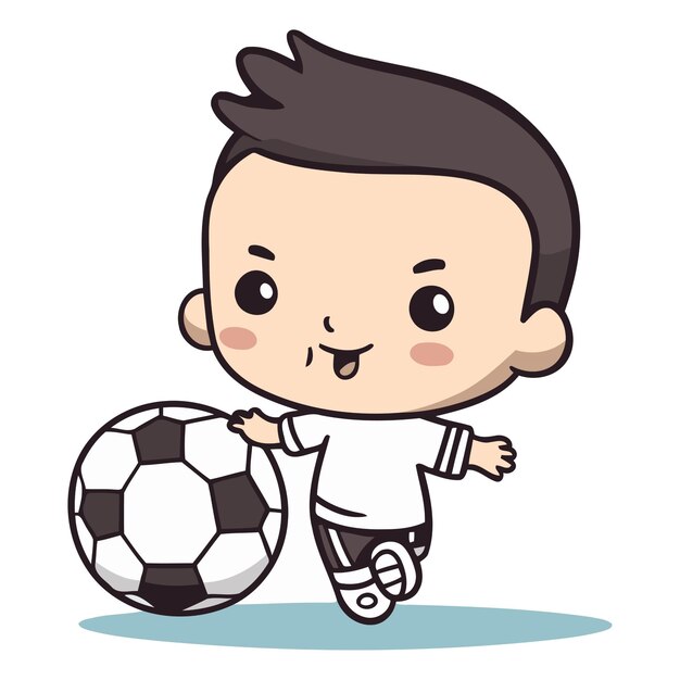 Vector jugador de fútbol lindo dibujos animados niño pequeño ilustración vectorial de personajes