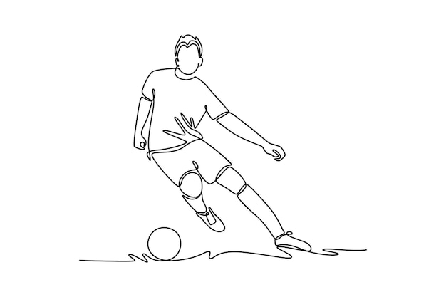 jugador de fútbol masculino defensor hace un movimiento para controlar el balón