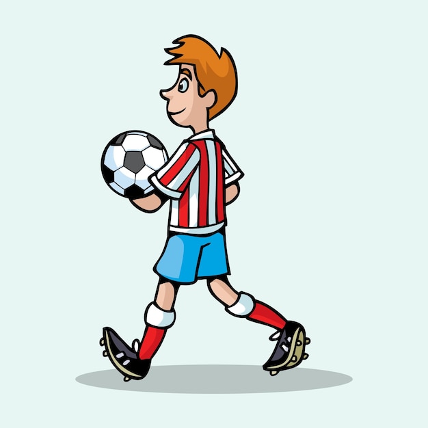 Jugador de fútbol de niños de dibujos animados con diferentes poses pro ilustración vectorial