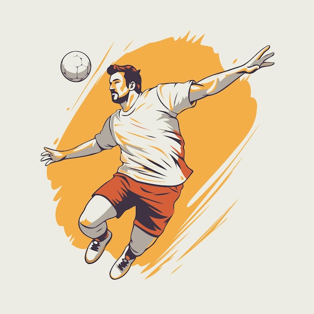 Jugador de fútbol pateando la ilustración vectorial de la pelota en estilo retro