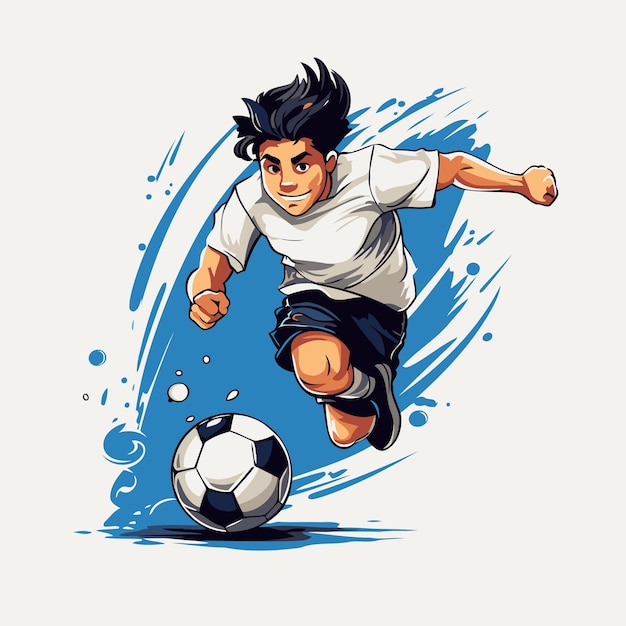 Vector jugador de fútbol pateando la pelota ilustración vectorial de un jugador de fútbol