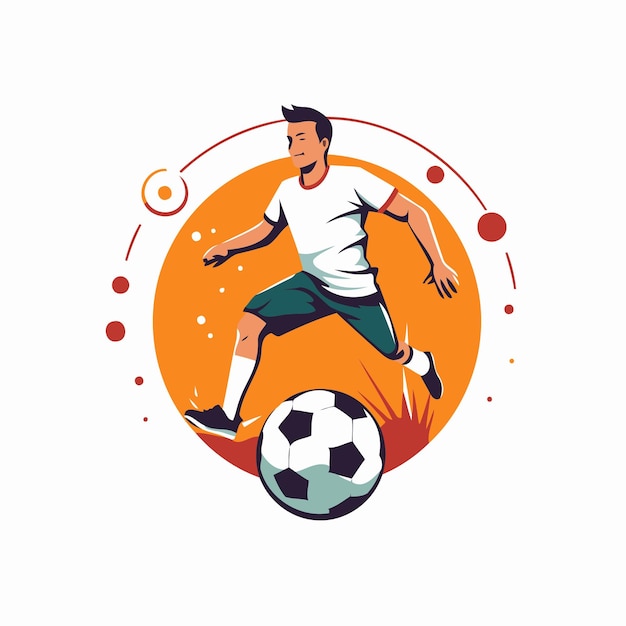 Vector jugador de fútbol pateando la pelota ilustración vectorial sobre fondo blanco