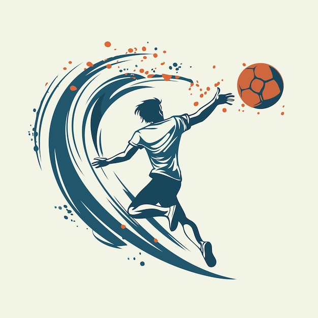 Jugador de fútbol con la pelota en el fondo de la onda Ilustración vectorial