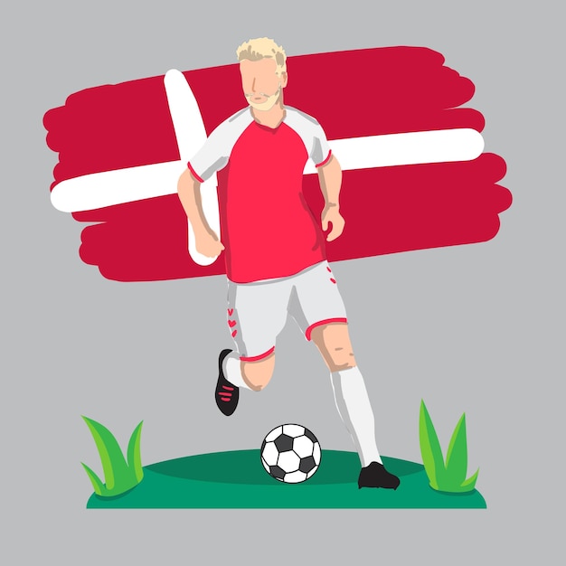 jugador de fútbol plano con fondo de bandera de Dinamarca