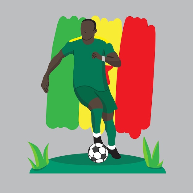 Vector jugador de fútbol plano con fondo de bandera de senegal