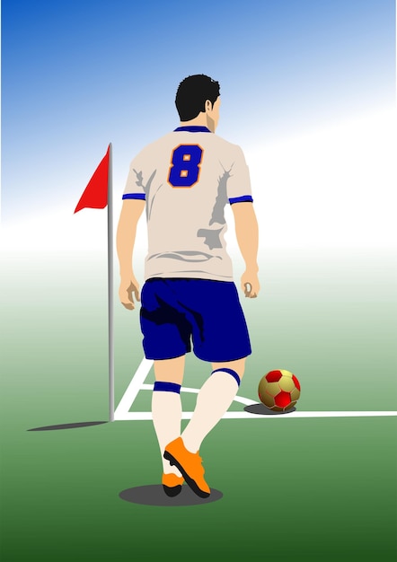Jugador de fútbol preparándose para dar un tiro de esquina ilustración vectorial de color 3d