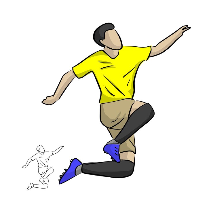 Vector jugador de fútbol saltando para celebrar su gol ilustración vectorial boceto garabato dibujado a mano