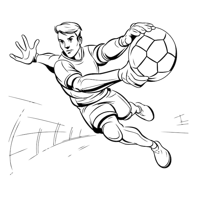 Jugador de fútbol saltando con la pelota Ilustración vectorial lista para el corte de vinilo