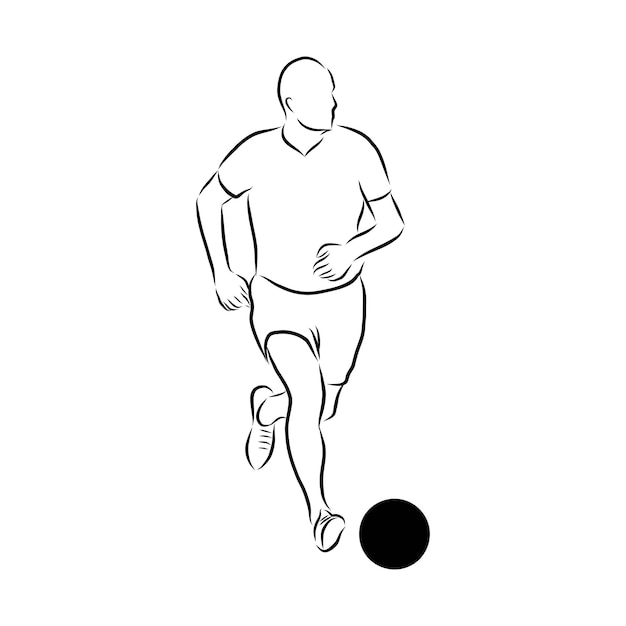 Jugador de fútbol con silueta de vector de balón de fútbol.