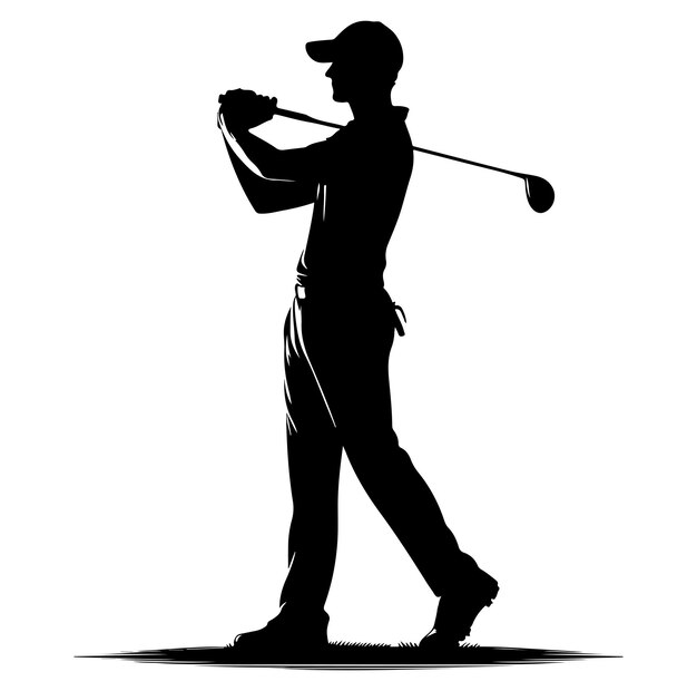 Vector jugador de golf posando silueta vectorial de color negro fondo blanco