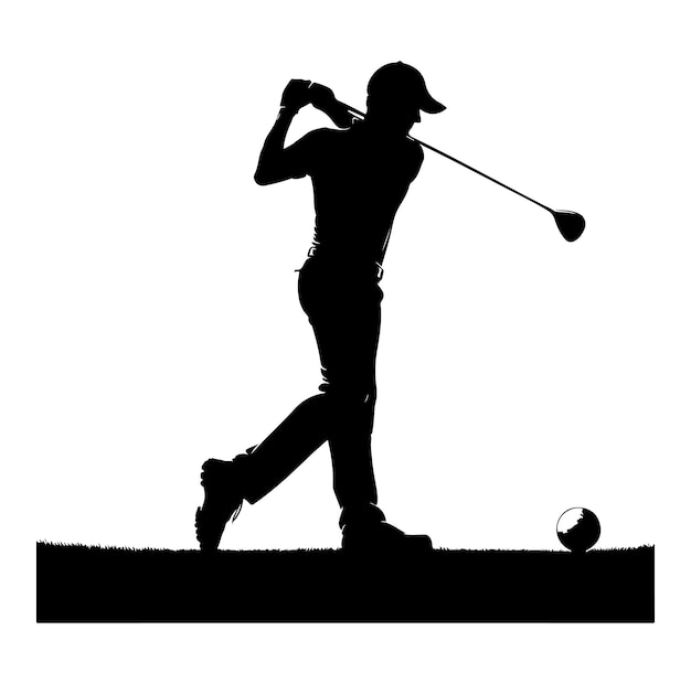 Jugador de golf posando silueta vectorial de color negro fondo blanco