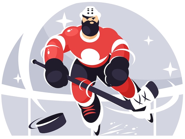 Vector jugador de hockey atacando la portería del oponente gráficos vectoriales