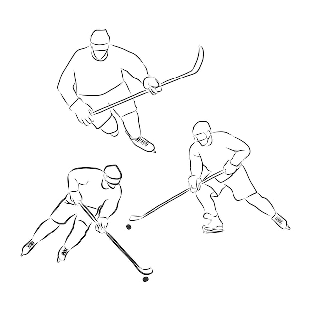 Jugador de hockey de dibujo a mano, ilustración de dibujo de vector de jugador de hockey