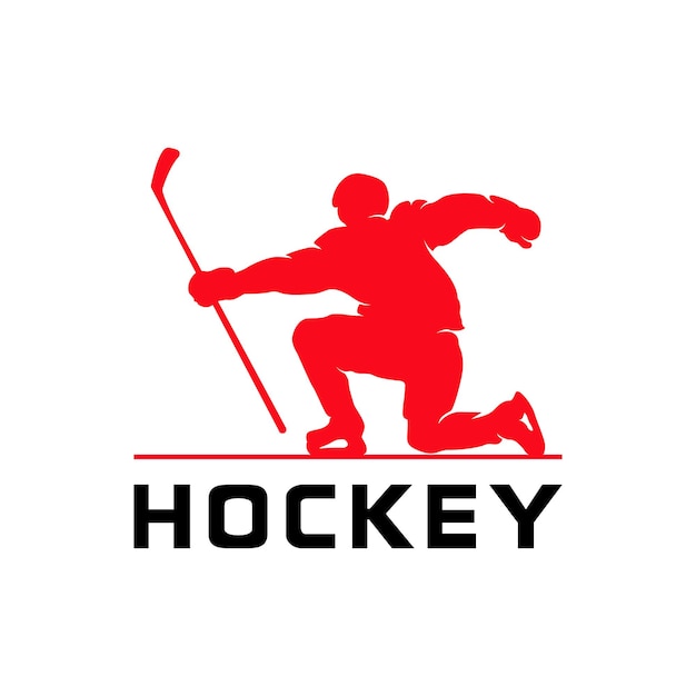 Un jugador de hockey con un palo y la palabra hockey en él.