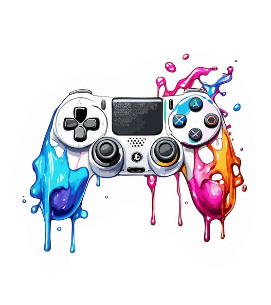 Jugador joypad consola controlador gamepad acuarela salpicadura vector ilustración camiseta papel pintado