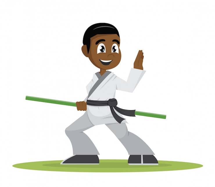 Vector jugador de kung fu de niño africano.
