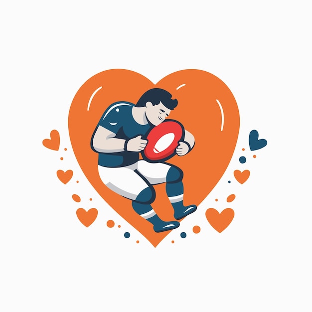 Jugador de rugby con pelota Ilustración vectorial al estilo de dibujos animados