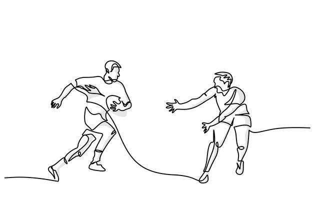 Jugador de rugby simple Una línea de arte deportivo Ilustración de una persona jugando al rugby