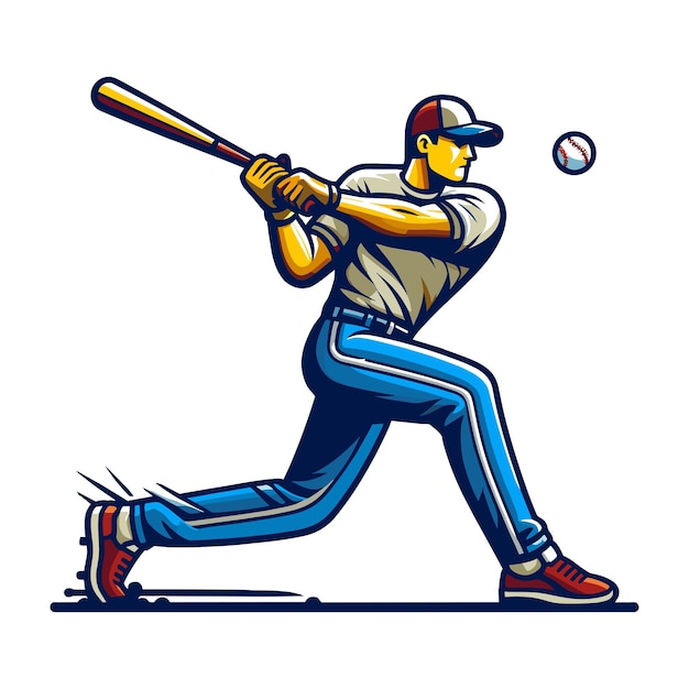 Vector jugador de softbol de béisbol en acción ilustración vectorial bateador balanceándose con diseño de murciélago