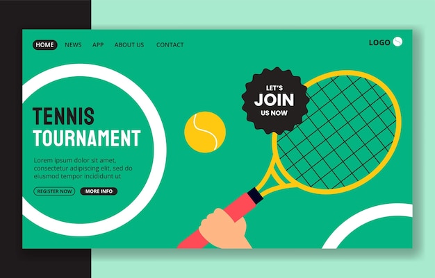 Jugador de tenis Deporte Medios sociales Página de aterrizaje plantillas dibujadas a mano de dibujos animados Ilustración de fondo