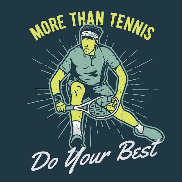 Jugador de tenis dibujado a mano vintage con efecto grunge y fondo de explosión de estrellas