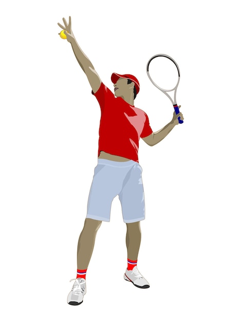 Jugador de tenis Ilustración vectorial de color para diseñadores