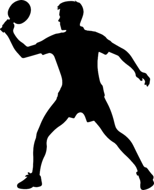 Vector jugador de tenis de mesa posa silueta vectorial de color negro con fondo blanco 8