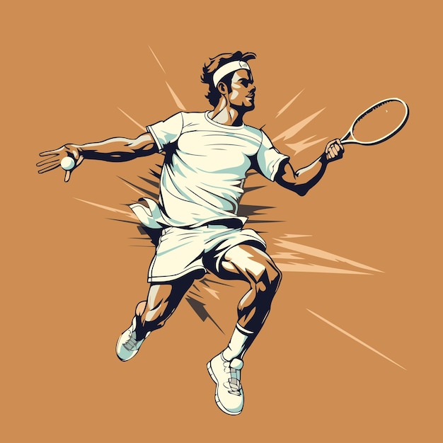 Vector jugador de tenis con raqueta y pelota ilustración vectorial de un jugador de tenis