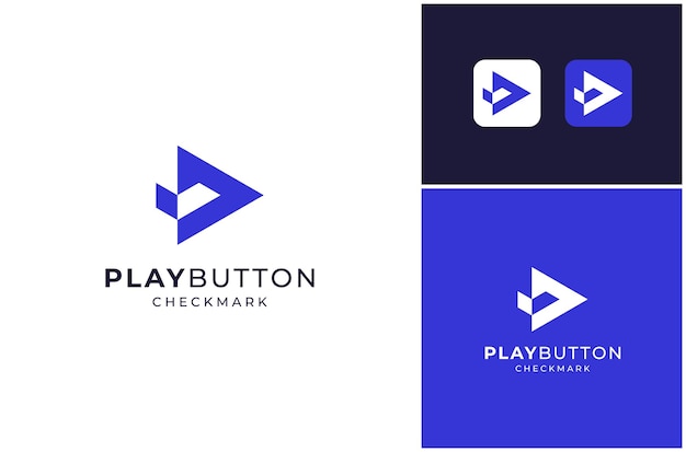 Jugador de video Botón de reproducción Medios Multimedia Marca de comprobación Correcta Marca de marca Vector Diseño del logotipo Ilustración
