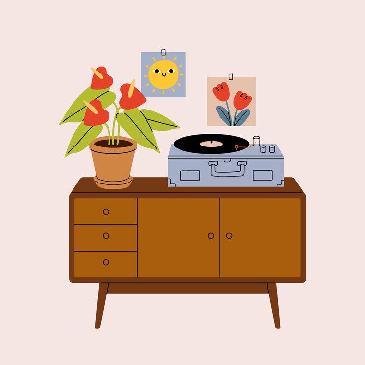 Jugador de vinilo en un interior de estilo retro