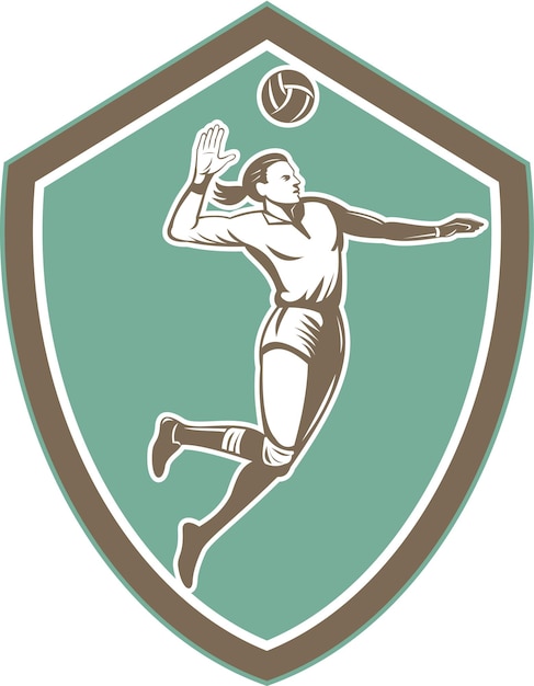 Jugador de voleibol espigando la pelota Escudo Retro