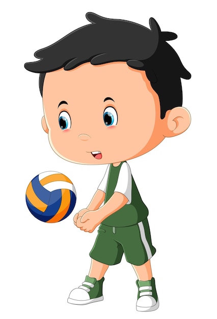 El jugador de voleibol feliz está jugando al voleibol por el campeonato.