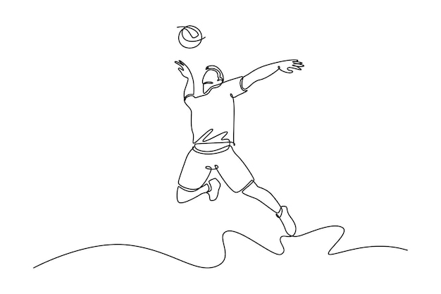 jugador de voleibol en movimiento golpeando la pelota con salto destrozado en la cancha