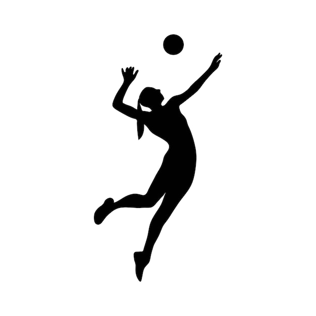 Vector jugador de voleibol que sirve el contorno de vector de bola blanco y negro
