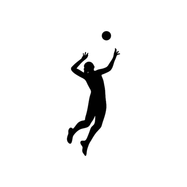 Jugador de voleibol que sirve el contorno de vector de bola blanco y negro