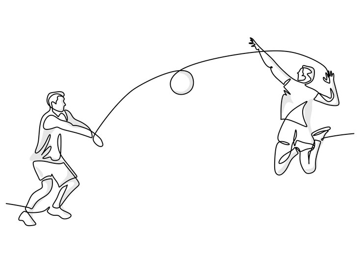 Jugador de voleibol simple arte de una línea Ilustración deportiva de una persona jugando voleibol