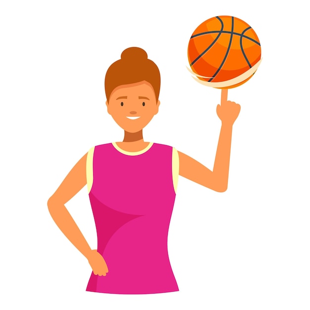 Jugadora de baloncesto girando la pelota en la punta del dedo