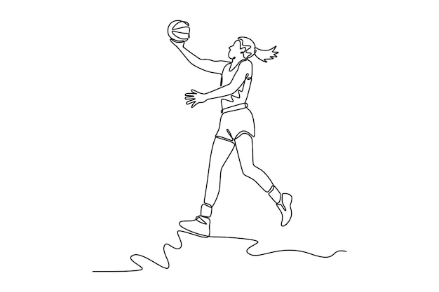 jugadora de baloncesto en ropa deportiva saltando y haciendo lay up