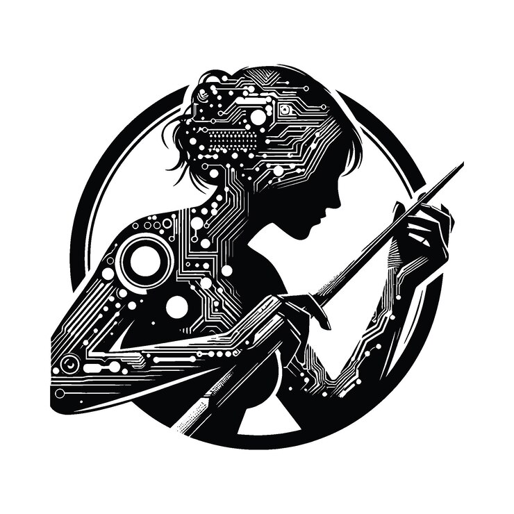 Vector jugadora de billar de billar femenina en el patrón ciberpunk ilustración del emblema de la insignia del escudo