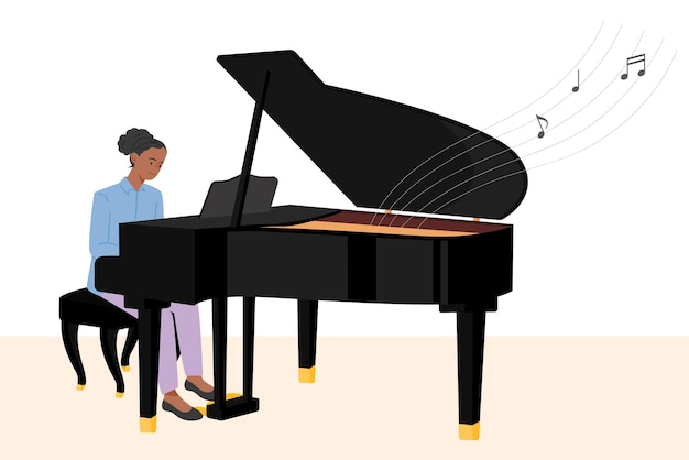 Una jugadora está tocando el piano. ilustración vectorial de estilo de diseño plano.