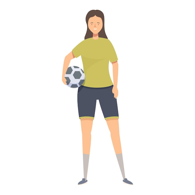 Jugadora de fútbol femenina sonriente sosteniendo la pelota en uniforme de pie con confianza