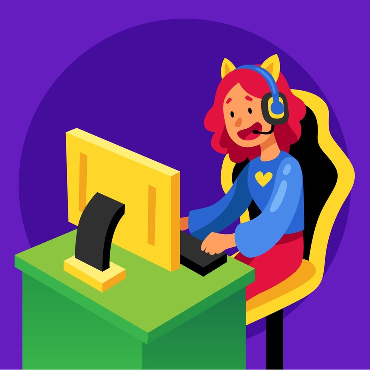 Vector jugadora jugando juegos en línea