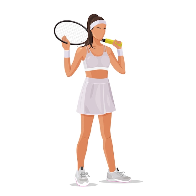 Jugadora de tenis femenina profesional con ropa deportiva y una raqueta en una cancha de tenis