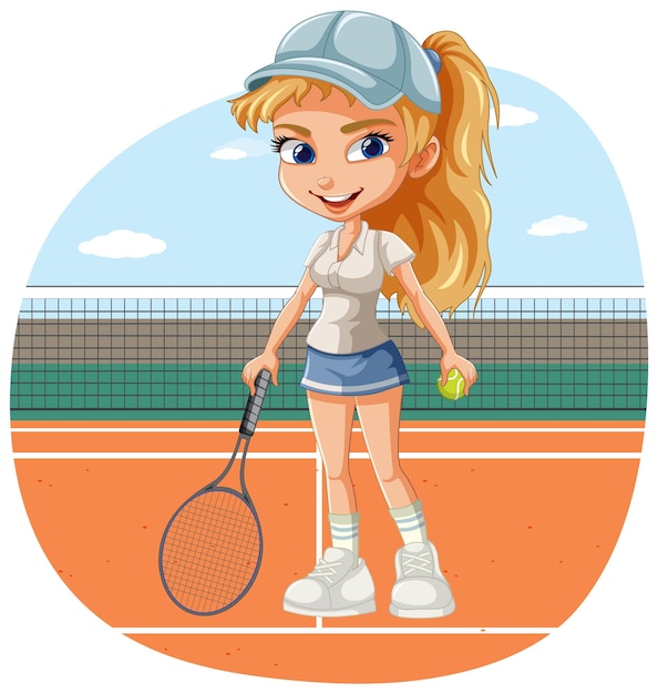 Vector jugadora de tenis en el fondo del campo de tenis aislada