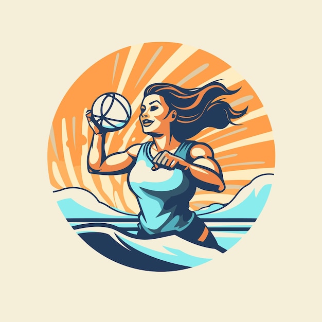 Jugadora de voleibol mujer con la pelota en la mano Ilustración vectorial